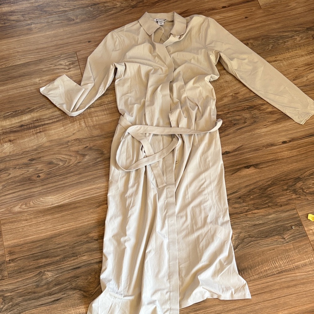 Athleta Cream Striped Shirt Dress